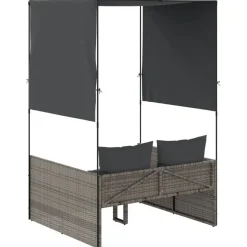 MAISON EXCLUSIVE - Chaise longue double avec toit et rideaux gris résine tressée