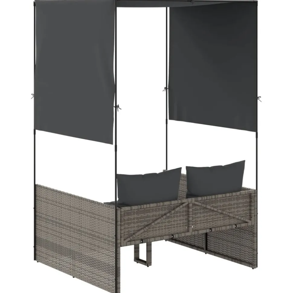 MAISON EXCLUSIVE - Chaise longue double avec toit et rideaux gris résine tressée