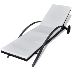MAISON EXCLUSIVE - Chaise longue avec coussin et roues résine tressée noir