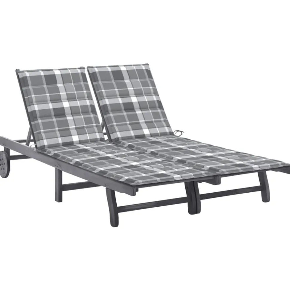 MAISON EXCLUSIVE - Chaise longue de jardin 2 places avec coussin gris acacia