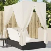 MAISON EXCLUSIVE - Chaise longue double avec toit et rideaux noir résine tressée