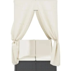 MAISON EXCLUSIVE - Chaise longue double avec toit et rideaux noir résine tressée