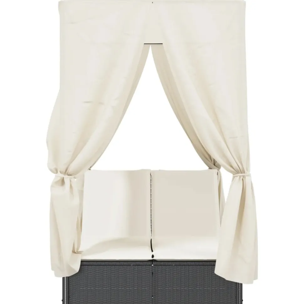 MAISON EXCLUSIVE - Chaise longue double avec toit et rideaux noir résine tressée