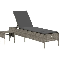 MAISON EXCLUSIVE - Chaise longue avec table et coussin gris résine tressée