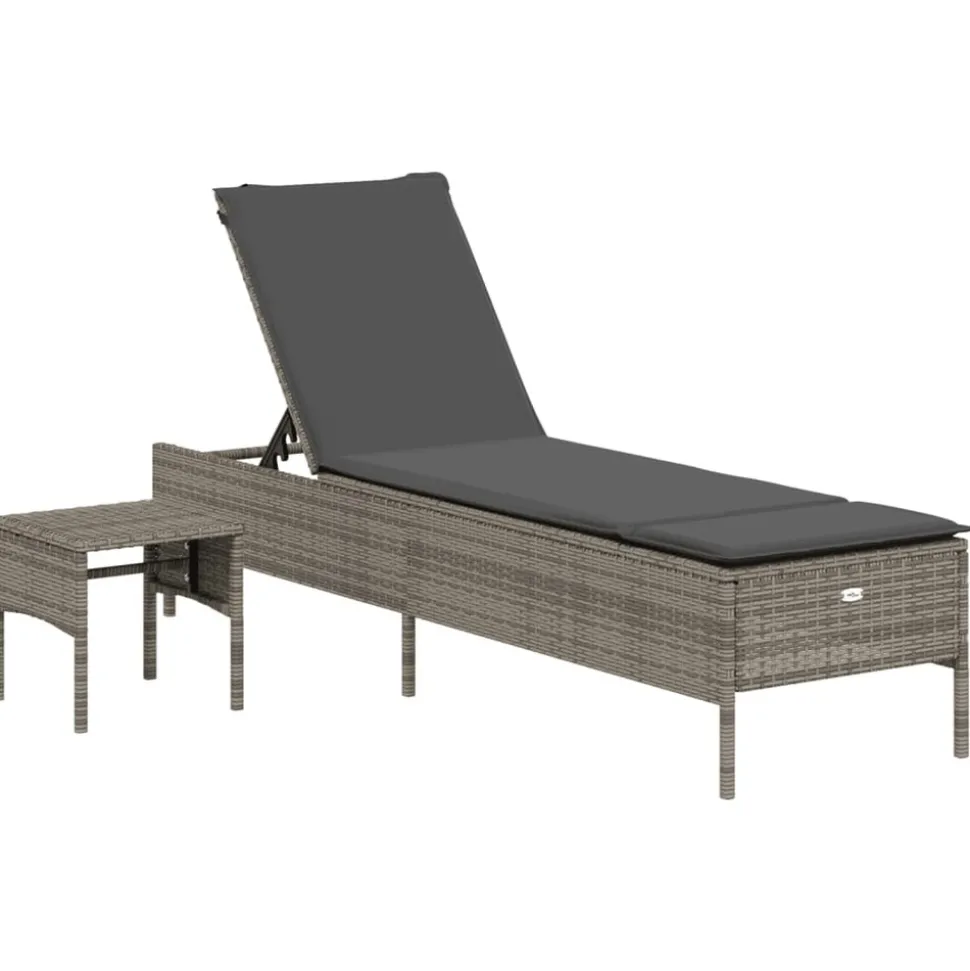 MAISON EXCLUSIVE - Chaise longue avec table et coussin gris résine tressée