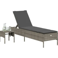 MAISON EXCLUSIVE - Chaise longue avec table et coussin gris résine tressée