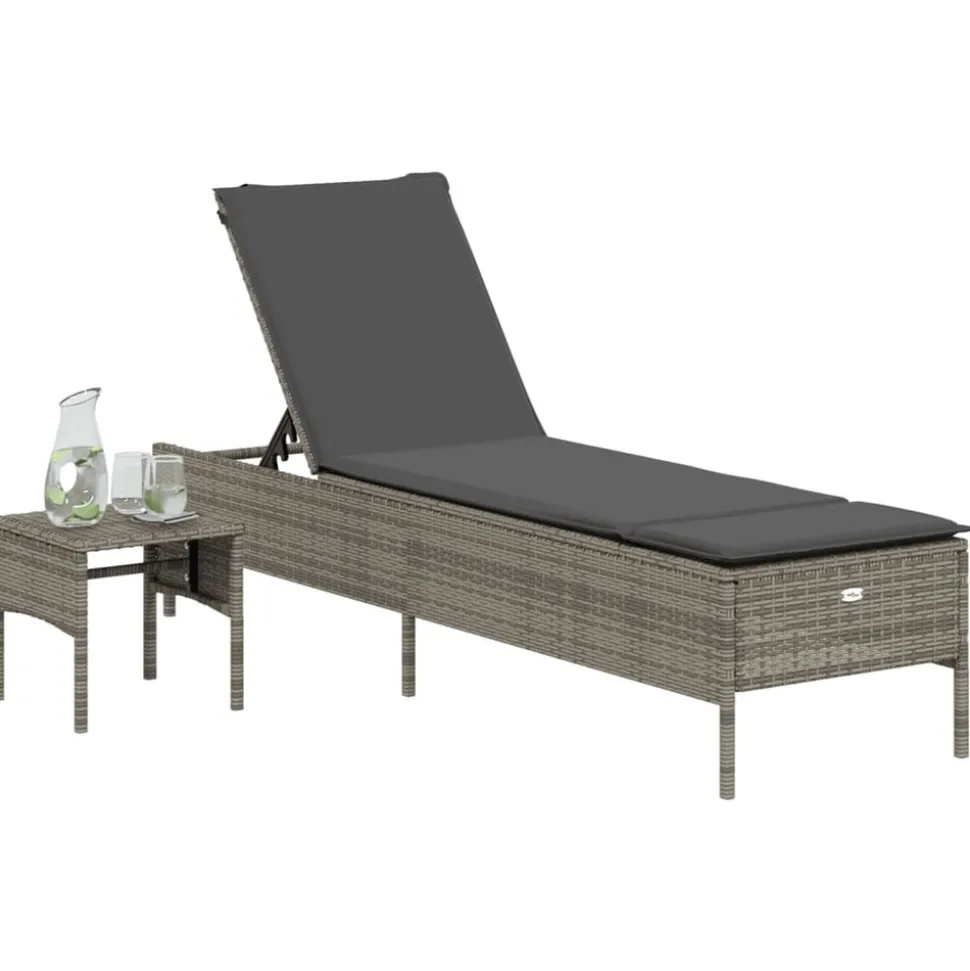 MAISON EXCLUSIVE - Chaise longue avec table et coussin gris résine tressée