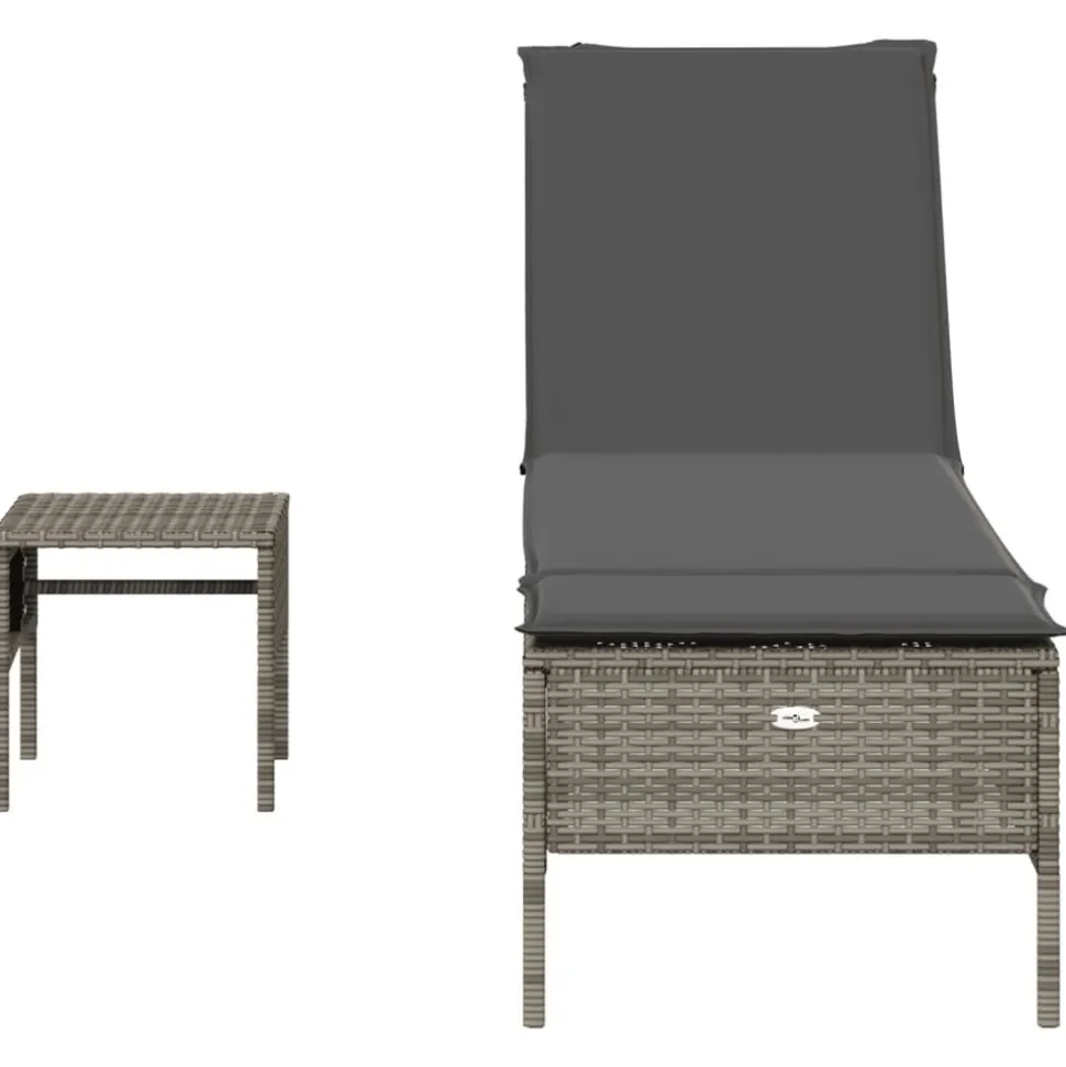 MAISON EXCLUSIVE - Chaise longue avec table et coussin gris résine tressée
