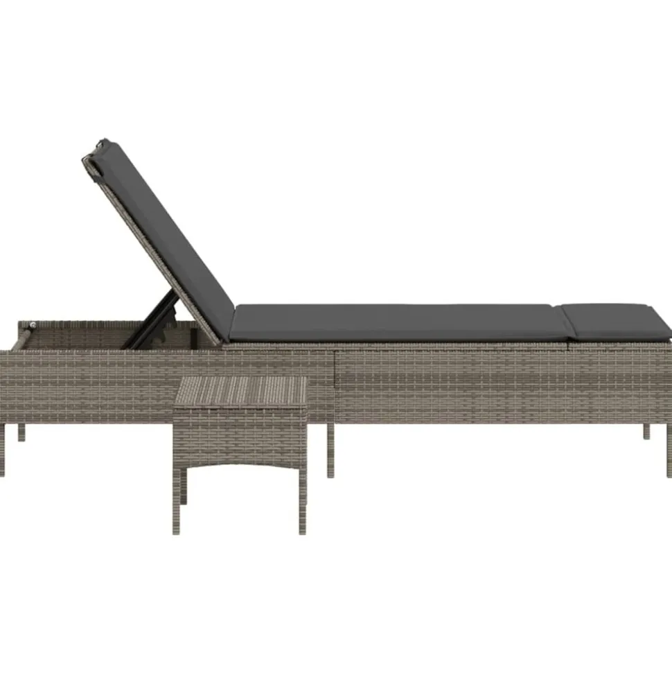 MAISON EXCLUSIVE - Chaise longue avec table et coussin gris résine tressée