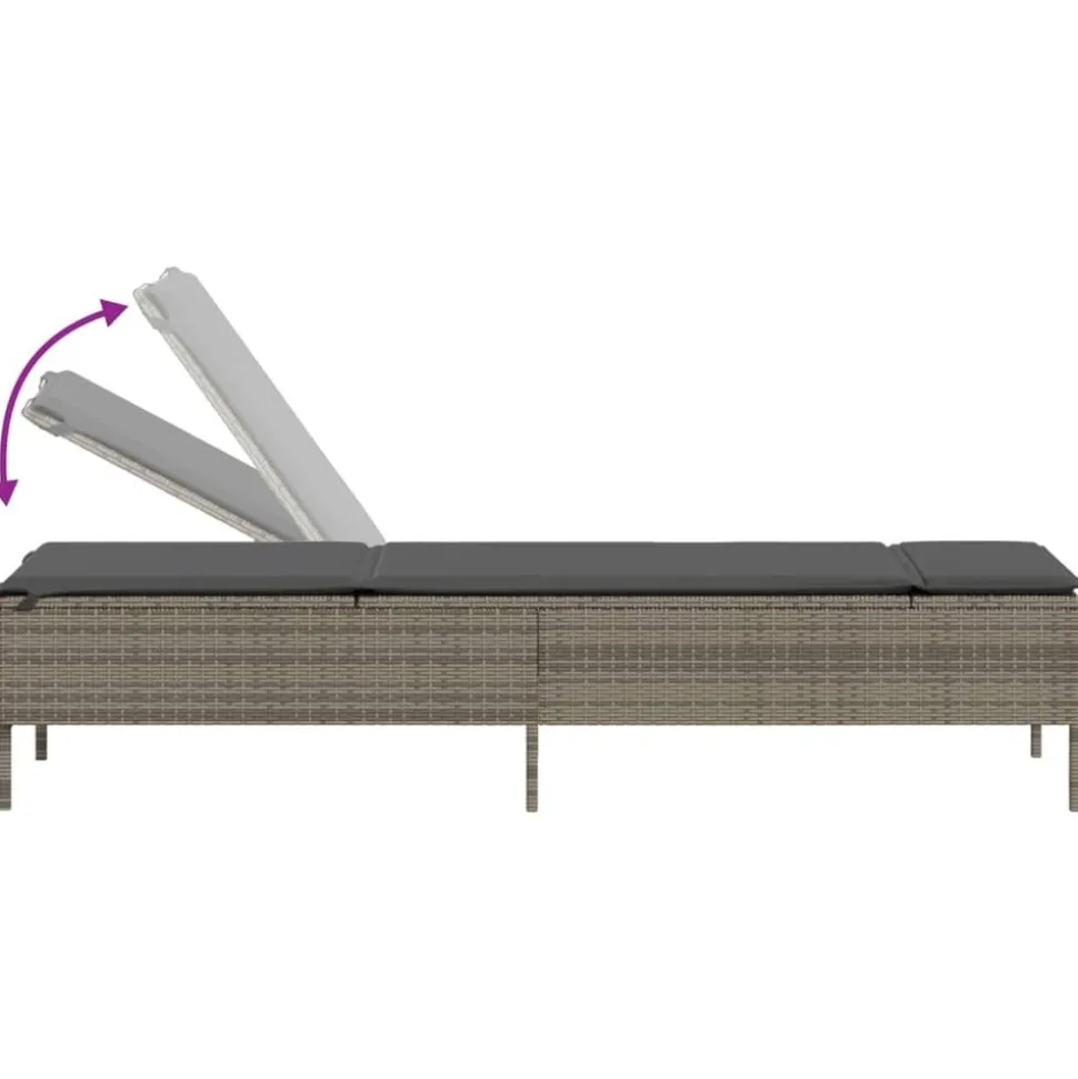 MAISON EXCLUSIVE - Chaise longue avec table et coussin gris résine tressée