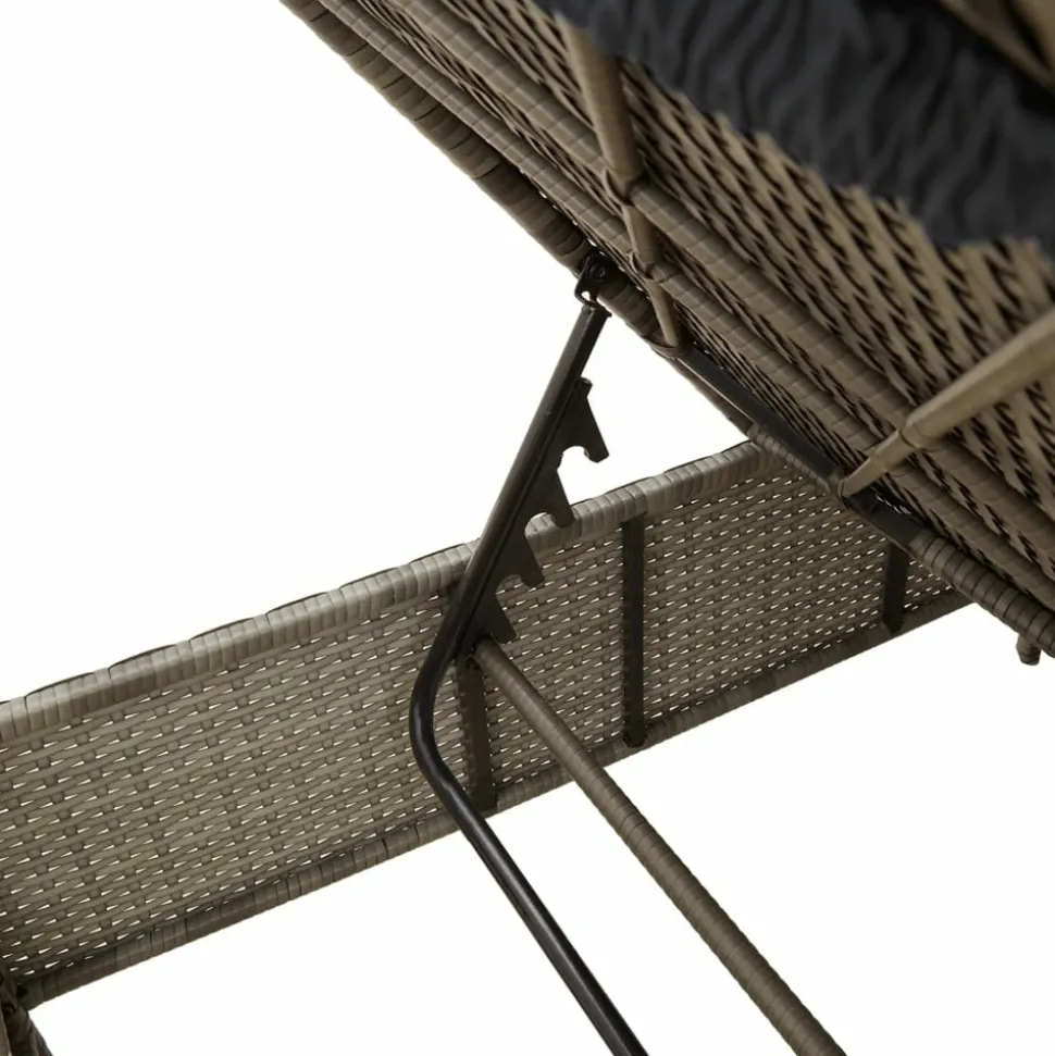 MAISON EXCLUSIVE - Chaise longue avec table et coussin gris résine tressée
