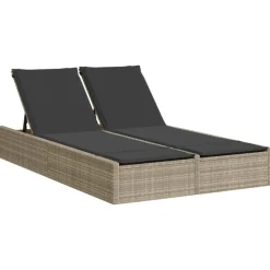 MAISON EXCLUSIVE - Chaise longue double avec coussins gris clair résine tressée