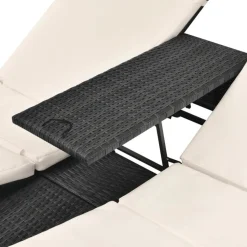 MAISON EXCLUSIVE - Chaise longue double avec rideaux résine tressée noir