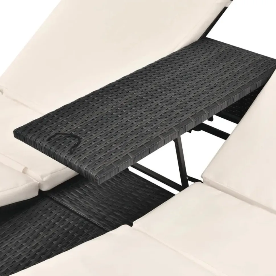 MAISON EXCLUSIVE - Chaise longue double avec rideaux résine tressée noir