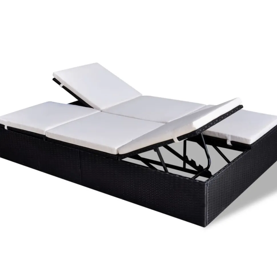 MAISON EXCLUSIVE - Chaise longue double avec coussin résine tressée noir