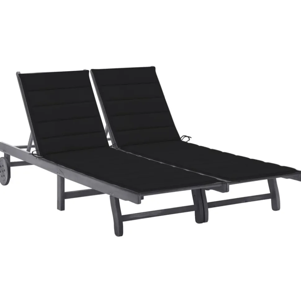 MAISON EXCLUSIVE - Chaise longue de jardin 2 places avec coussin gris acacia