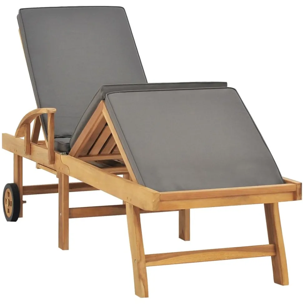 MAISON EXCLUSIVE - Chaise longue avec coussin bois de teck solide gris foncé