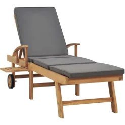 MAISON EXCLUSIVE - Chaise longue avec coussin bois de teck solide gris foncé
