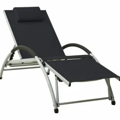 MAISON EXCLUSIVE - Chaise longue avec oreiller textilène noir