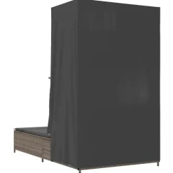MAISON EXCLUSIVE - Chaise longue double avec toit et rideaux gris résine tressée