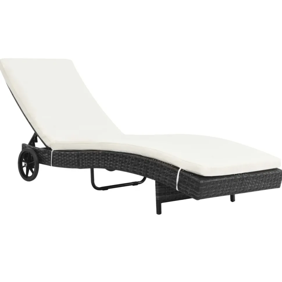MAISON EXCLUSIVE - Chaise longue avec roues et coussin résine tressée noir