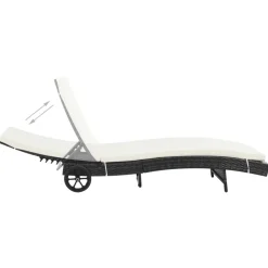 MAISON EXCLUSIVE - Chaise longue avec roues et coussin résine tressée noir
