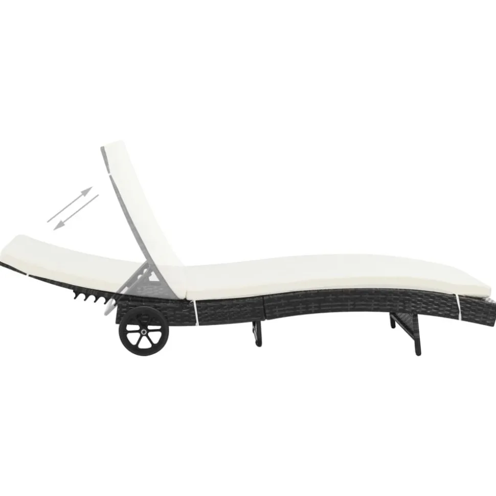 MAISON EXCLUSIVE - Chaise longue avec roues et coussin résine tressée noir