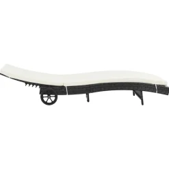 MAISON EXCLUSIVE - Chaise longue avec roues et coussin résine tressée noir