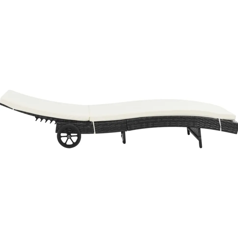 MAISON EXCLUSIVE - Chaise longue avec roues et coussin résine tressée noir