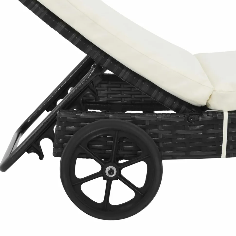 MAISON EXCLUSIVE - Chaise longue avec roues et coussin résine tressée noir