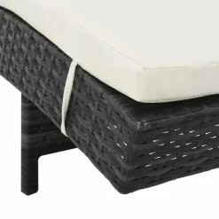 MAISON EXCLUSIVE - Chaise longue avec roues et coussin résine tressée noir