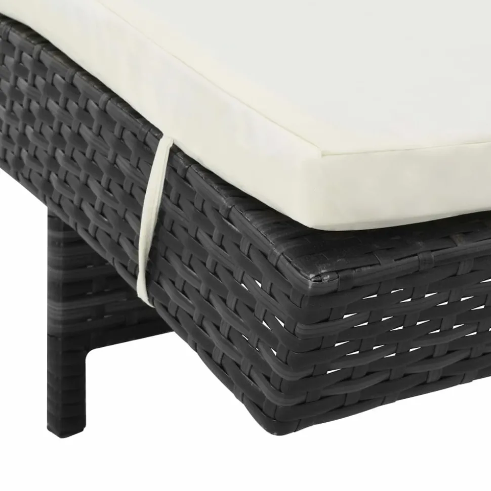 MAISON EXCLUSIVE - Chaise longue avec roues et coussin résine tressée noir