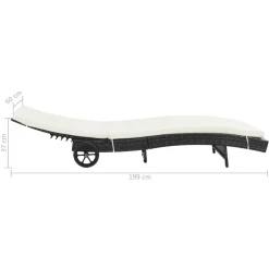 MAISON EXCLUSIVE - Chaise longue avec roues et coussin résine tressée noir