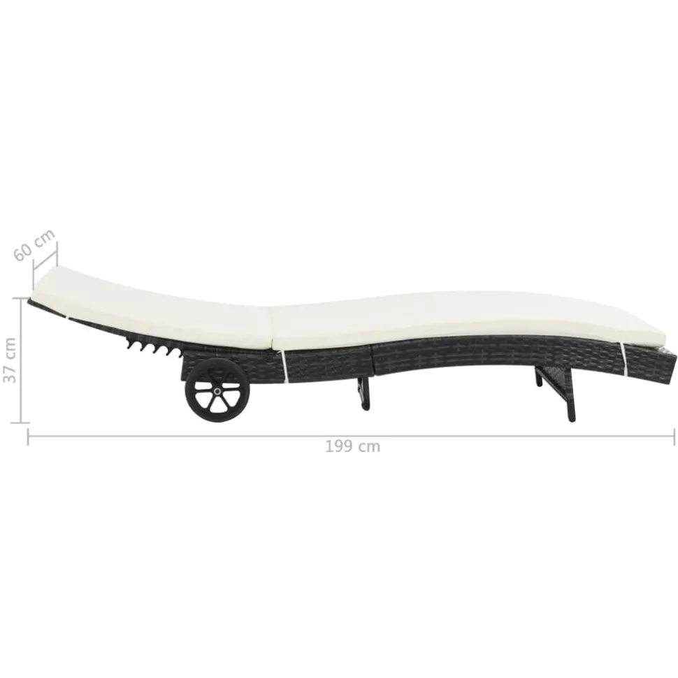 MAISON EXCLUSIVE - Chaise longue avec roues et coussin résine tressée noir