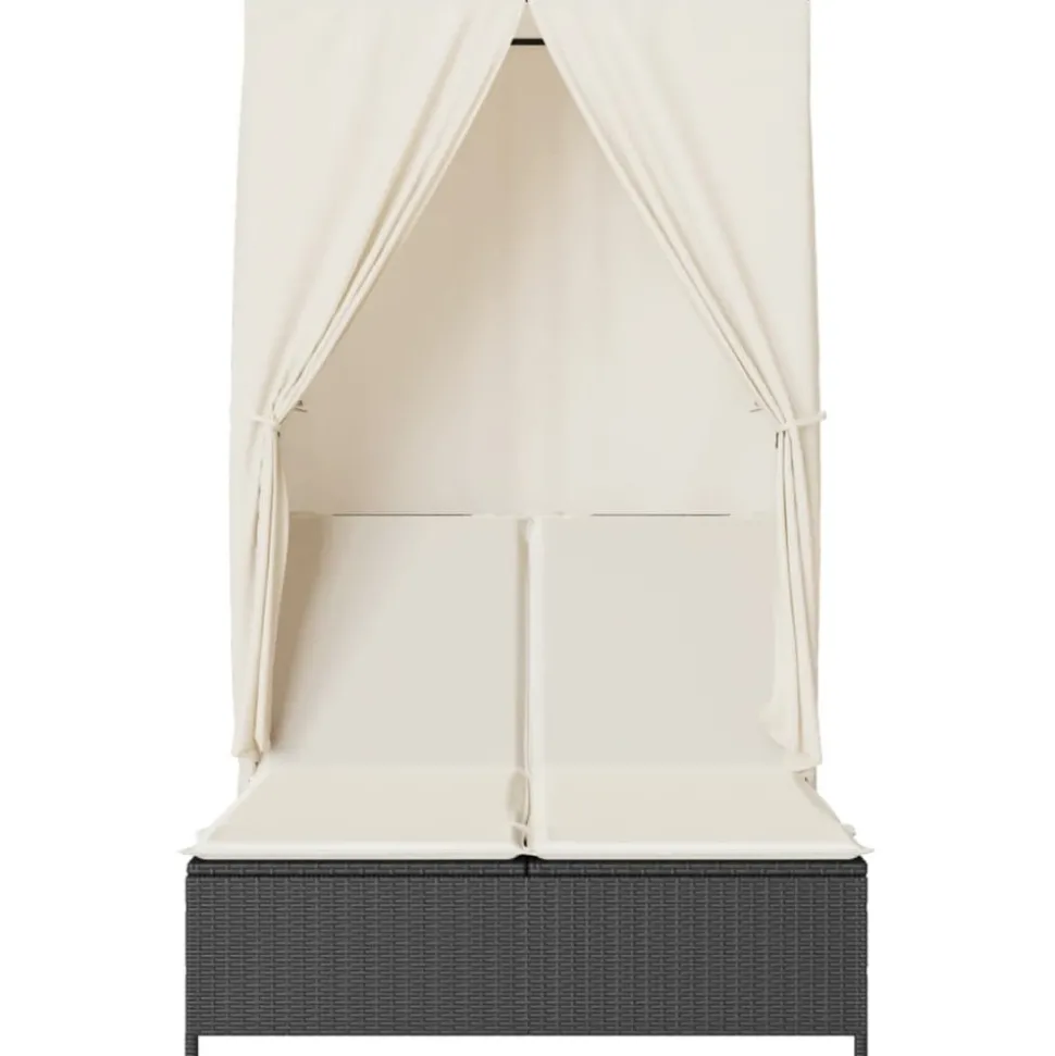 MAISON EXCLUSIVE - Chaise longue double avec toit et rideaux noir résine tressée