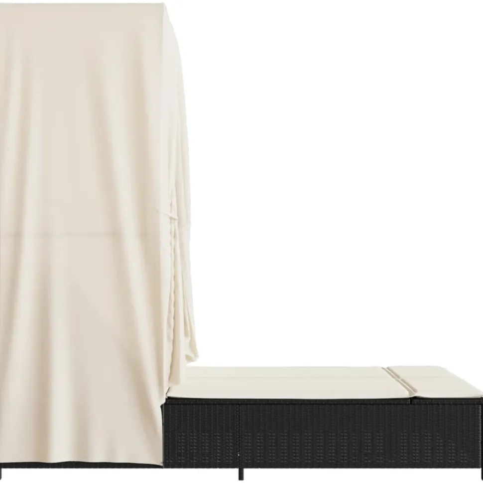MAISON EXCLUSIVE - Chaise longue double avec toit et rideaux noir résine tressée