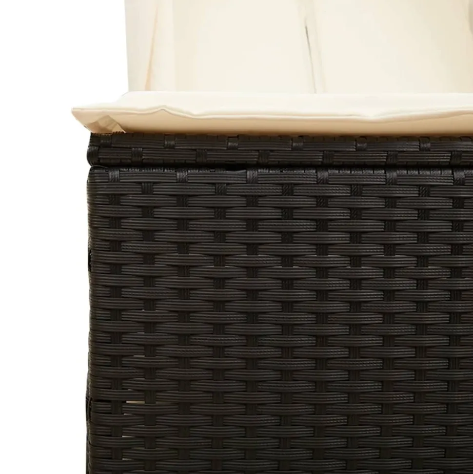 MAISON EXCLUSIVE - Chaise longue double avec toit et rideaux noir résine tressée