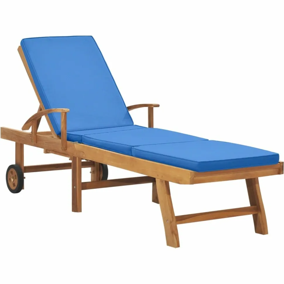 MAISON EXCLUSIVE - Chaise longue avec coussin bois de teck solide bleu