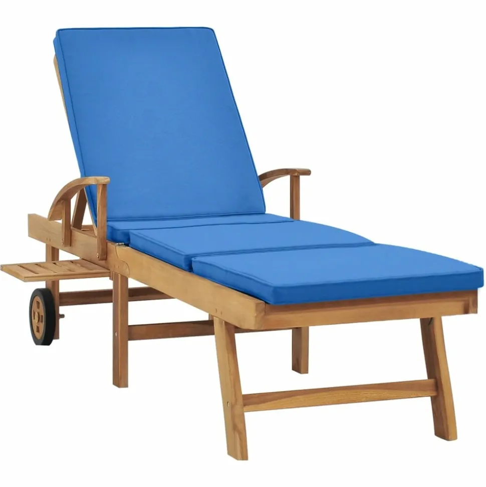 MAISON EXCLUSIVE - Chaise longue avec coussin bois de teck solide bleu