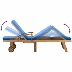 MAISON EXCLUSIVE - Chaise longue avec coussin bois de teck solide bleu