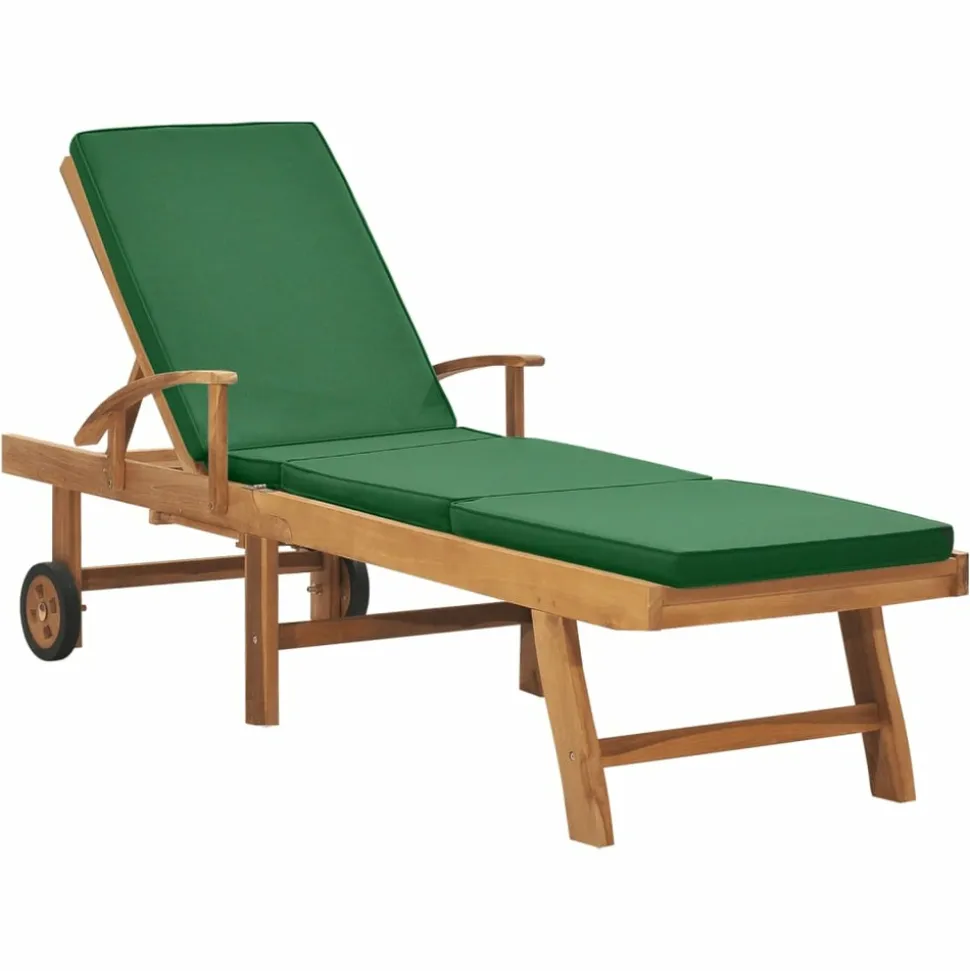 MAISON EXCLUSIVE - Chaise longue avec coussin bois de teck solide vert