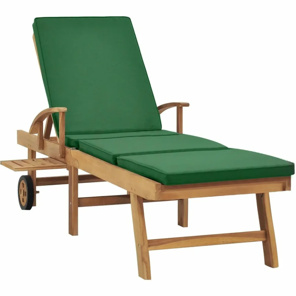 MAISON EXCLUSIVE - Chaise longue avec coussin bois de teck solide vert