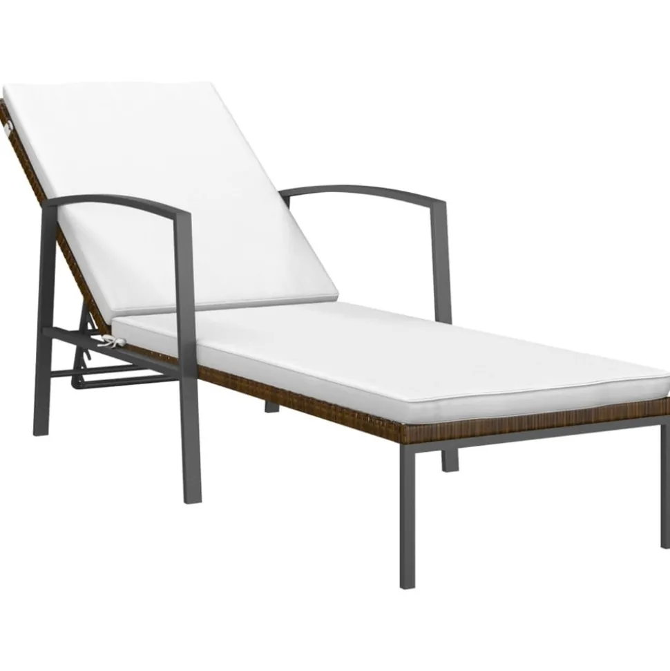 MAISON EXCLUSIVE - Chaise longue de jardin avec coussin résine tressée marron