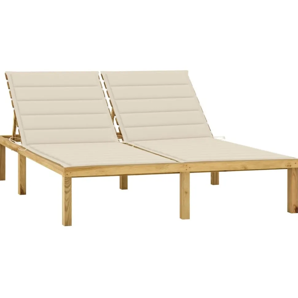 MAISON EXCLUSIVE - Chaise longue double et coussins crème bois de pin imprégné