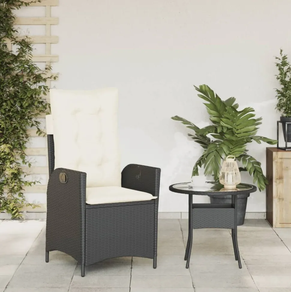 MAISON EXCLUSIVE - Chaise inclinable de jardin avec coussins noir résine tressée