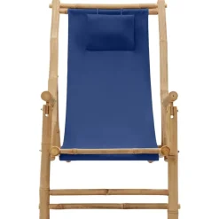 MAISON EXCLUSIVE - Chaise de terrasse bambou et toile bleu marine