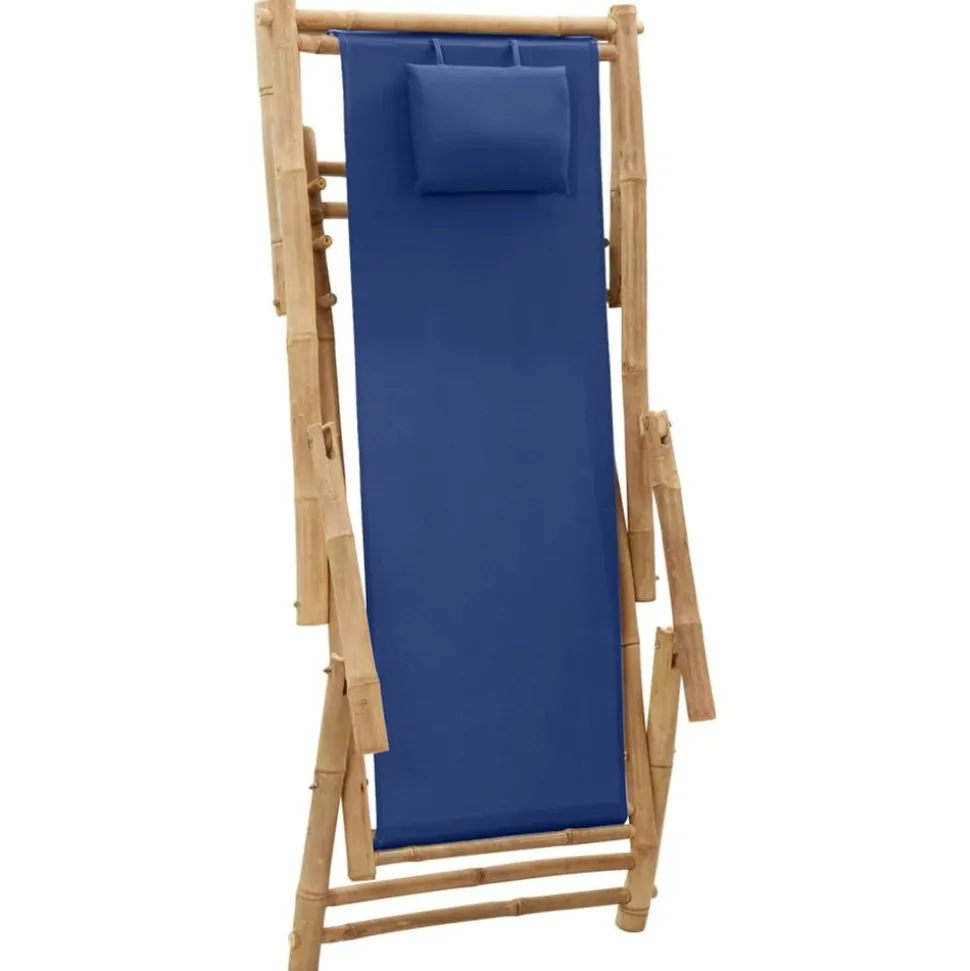 MAISON EXCLUSIVE - Chaise de terrasse bambou et toile bleu marine