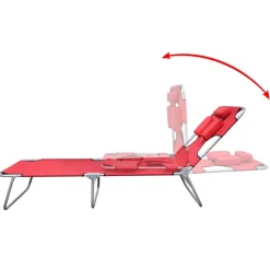 MAISON EXCLUSIVE - Chaise longue avec coussin de tête acier enduit de poudre rouge