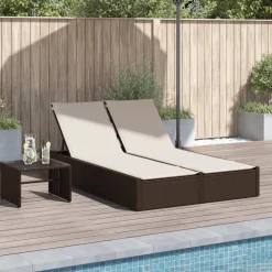 MAISON EXCLUSIVE - Chaise longue double avec coussins marron résine tressée
