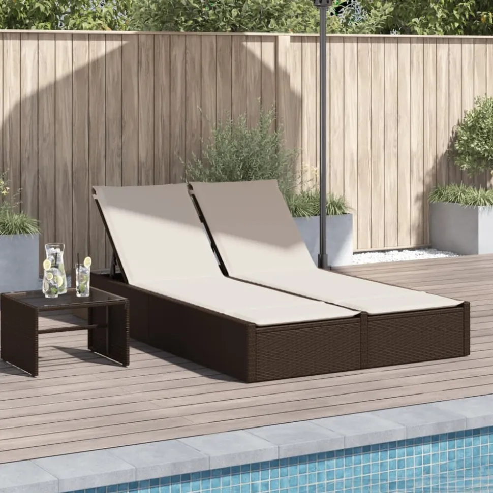 MAISON EXCLUSIVE - Chaise longue double avec coussins marron résine tressée